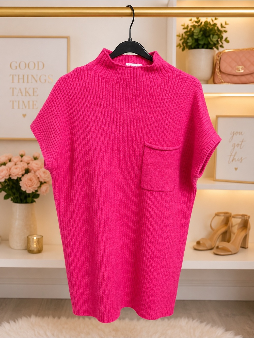 Zenana Women's Ribbed Short-Sleeve Sweater Tunic